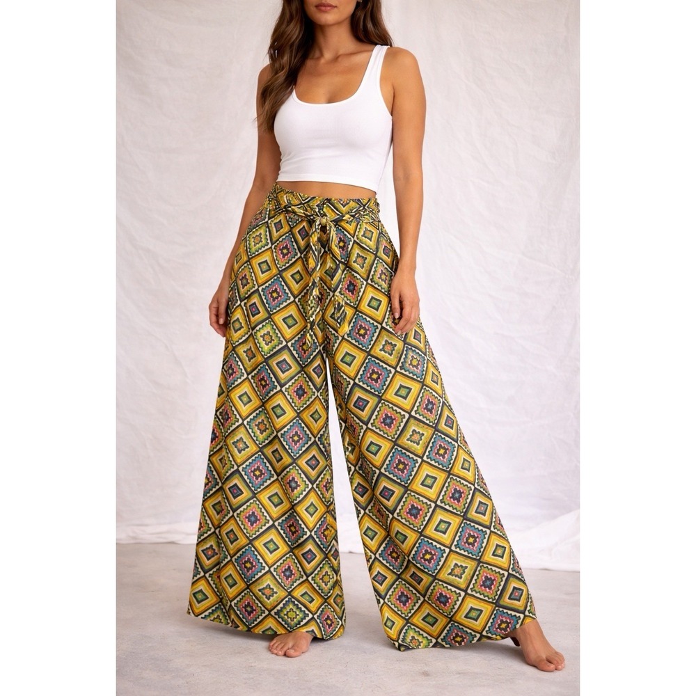 Truth nyc Size S Multicolor Groovy Geometric Palazzo Wide Sheer‎ Leg Pants